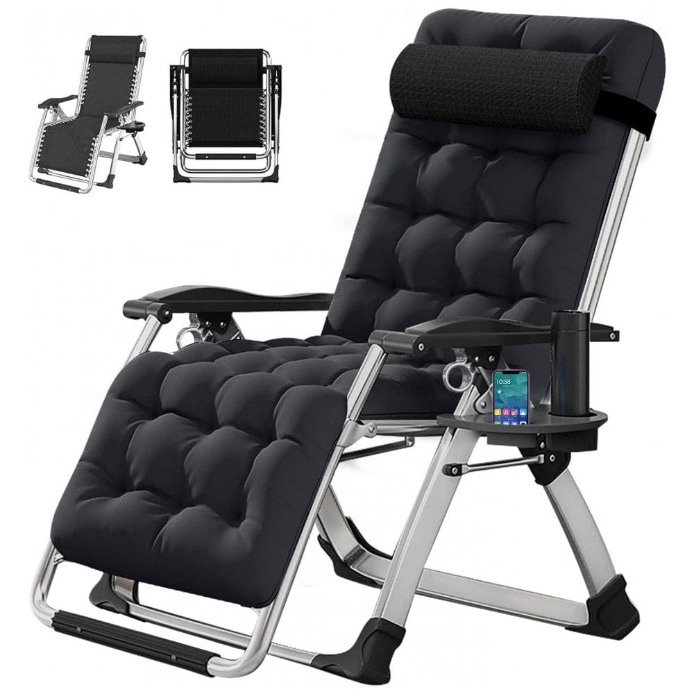 Cadeira Reclinável Ajustável Gravidade Zero com Mesa Lateral e Almofada Removível, DoCred, Preto