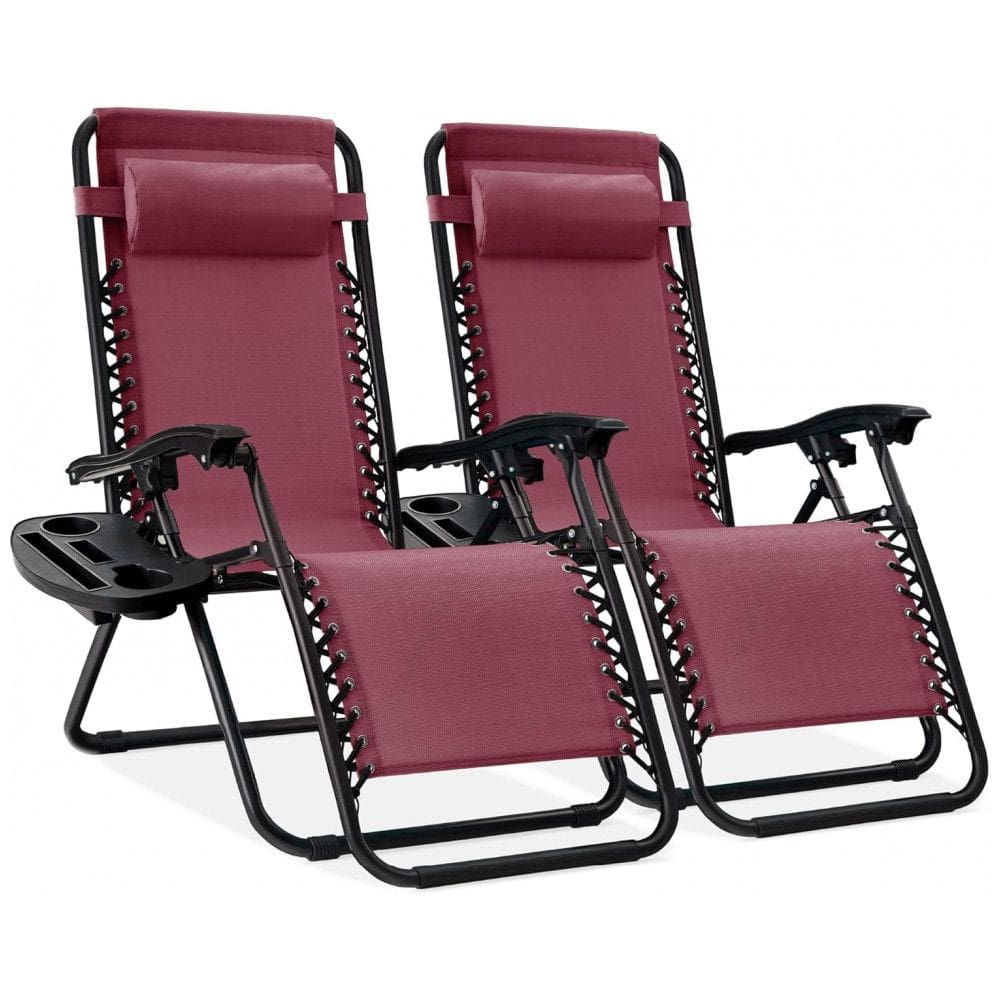 Cadeira de Praia Reclinável Zero Gravity de Malha de Aço Ajustável - Conjunto de 2 - Borgonha,Best Choice Products