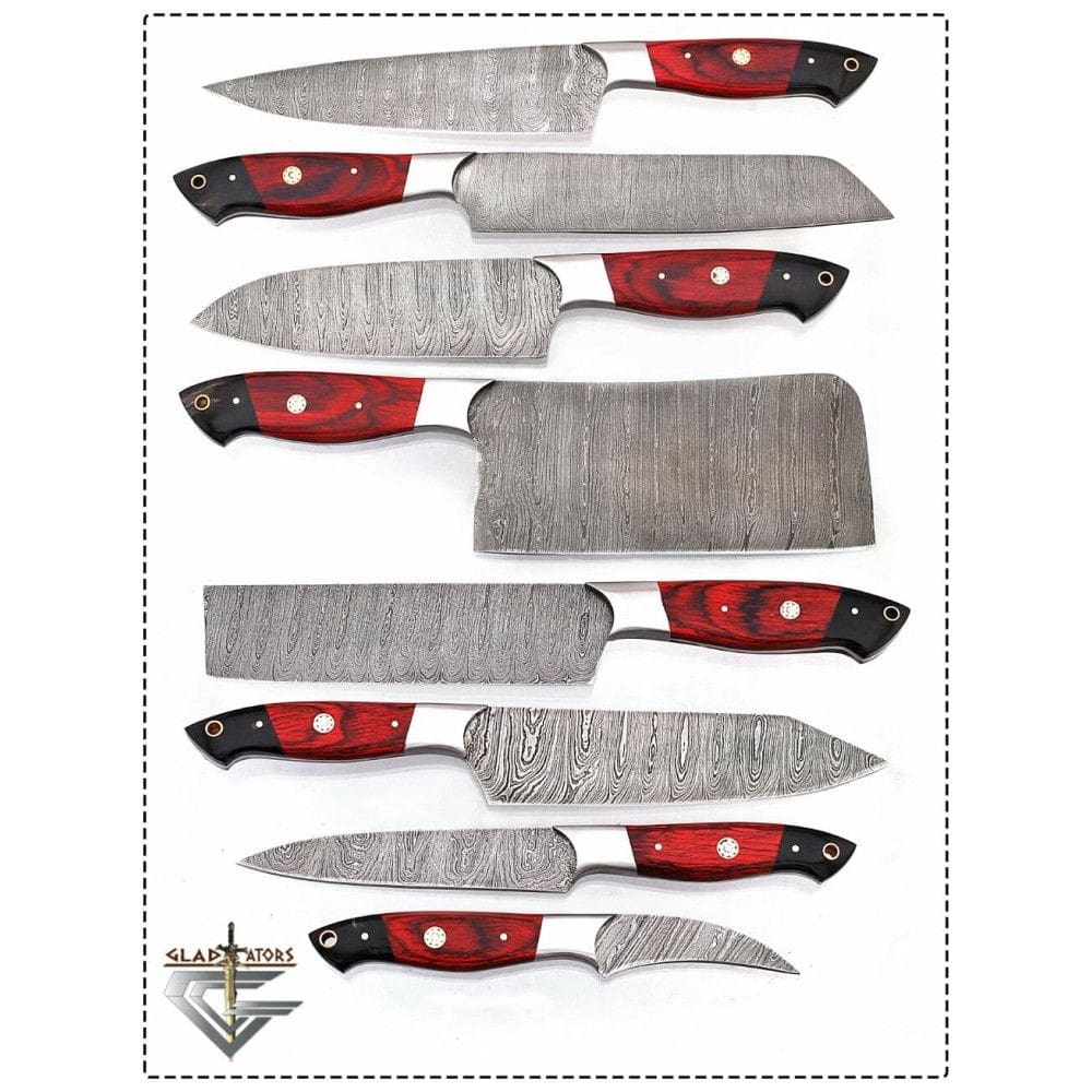 Conjunto de Facas Profissionais G16Red, 8 Peças, Aço Inoxidável, GLADIATORSGUILD, Vermelho