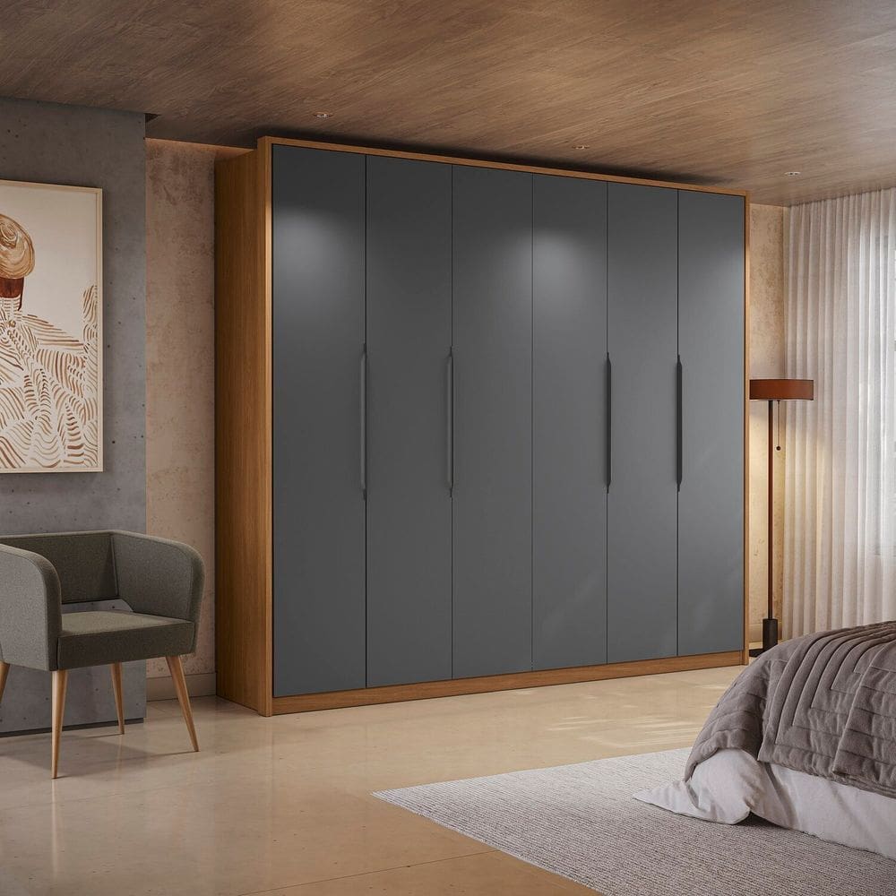 Guarda-roupa 6 Portas e 4 Gavetas Dormitorio Open Canela/Grafite