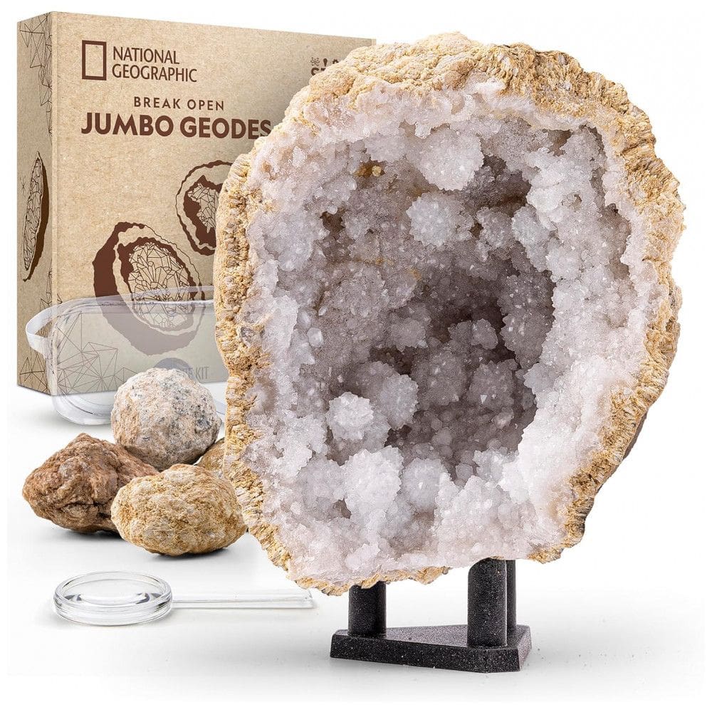 Kit de Ciências da Terra NATIONAL GEOGRAPHIC Break Open 5 Jumbo Geodes com 5 Geodos Extra Grandes Premium com Cristais, Óculos, Blue Marble