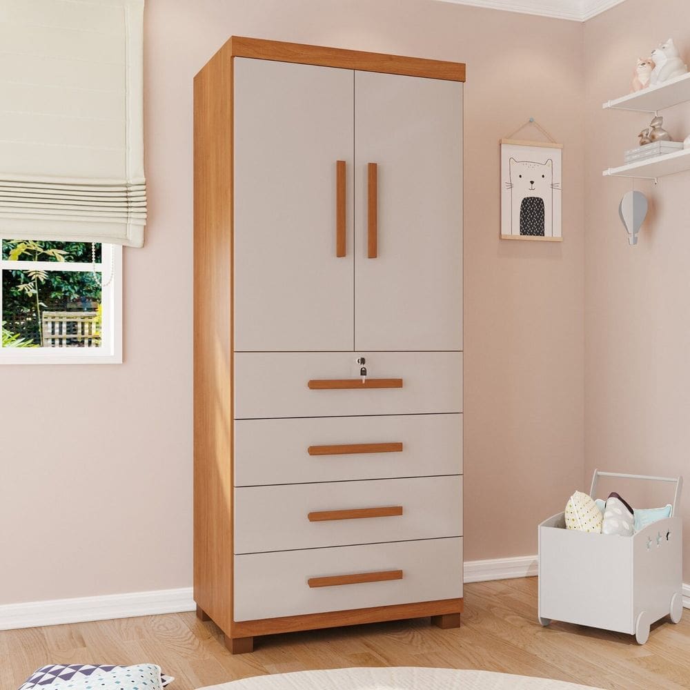 Guarda-roupa Infantil 2 Portas 4 Gavetas Anne Espresso Móveis Cinamomo / Off White