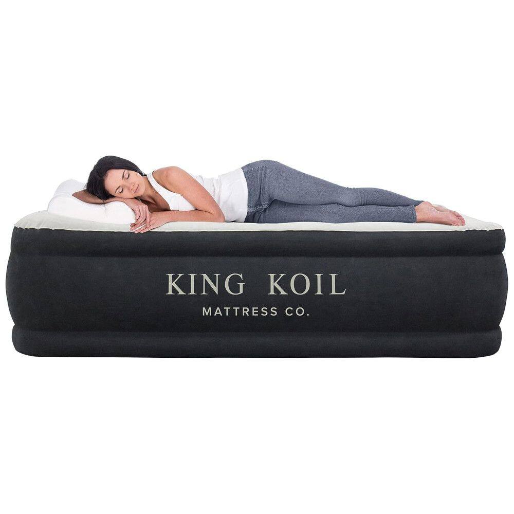 Cama Colchão Inflável Cama Califórnia Luxo Bomba Interna 120V AC Altura 50,80cm, KING KOIL 29172, Preto