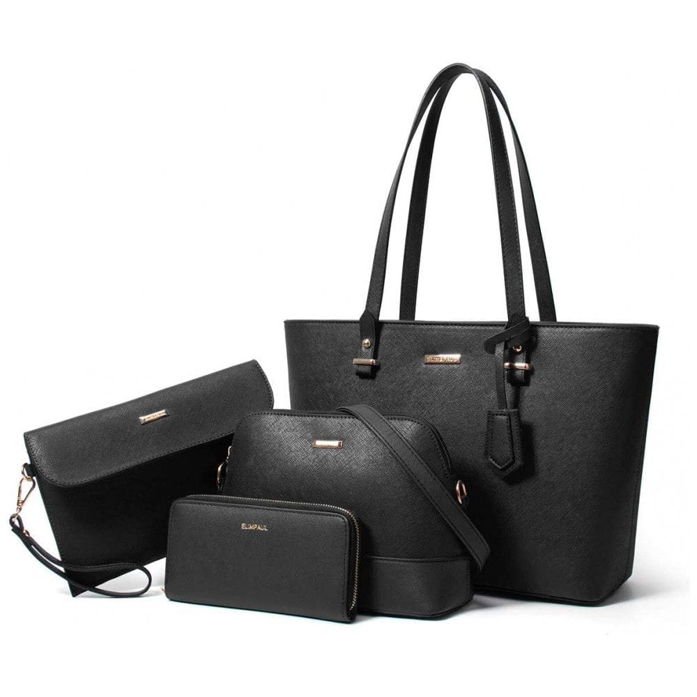 Conjunto de Bolsas Femininas em Couro Sintético 4 Peças com Carteira, Lovematch, Preto
