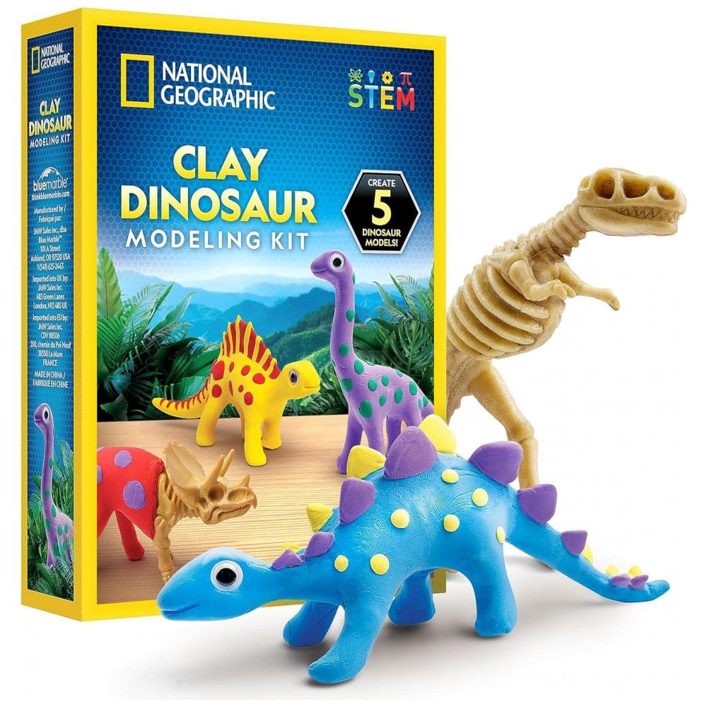Kit de Artes e Ofícios de Dinossauros de Argila NATIONAL GEOGRAPHIC - Modelagem de Dinossauros com Argila de Secagem ao Ar para