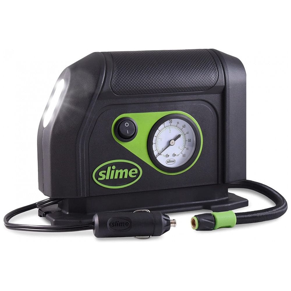 Compressor de Ar com Fio Portátil 100 PSI com Medidor Analógico e Luz LED, 12V, Slime 40050, Preto