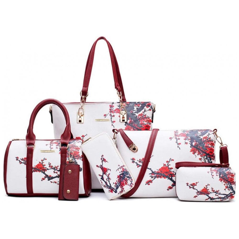 Conjunto de Bolsas Femininas 6 Peças com Carteira, 2E youth, Vermelha e Branca