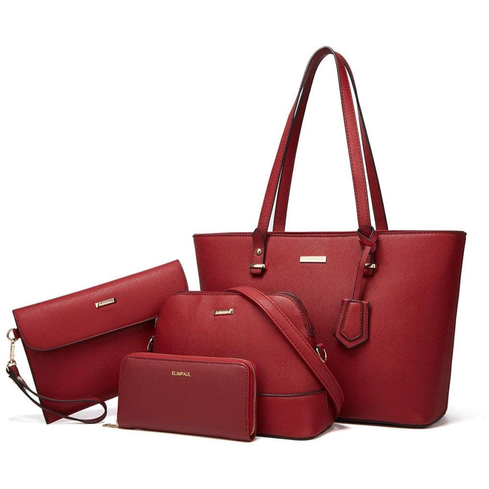 Conjunto de Bolsas Femininas em Couro Sintético 4 Peças com Carteira, Lovematch, Vermelho