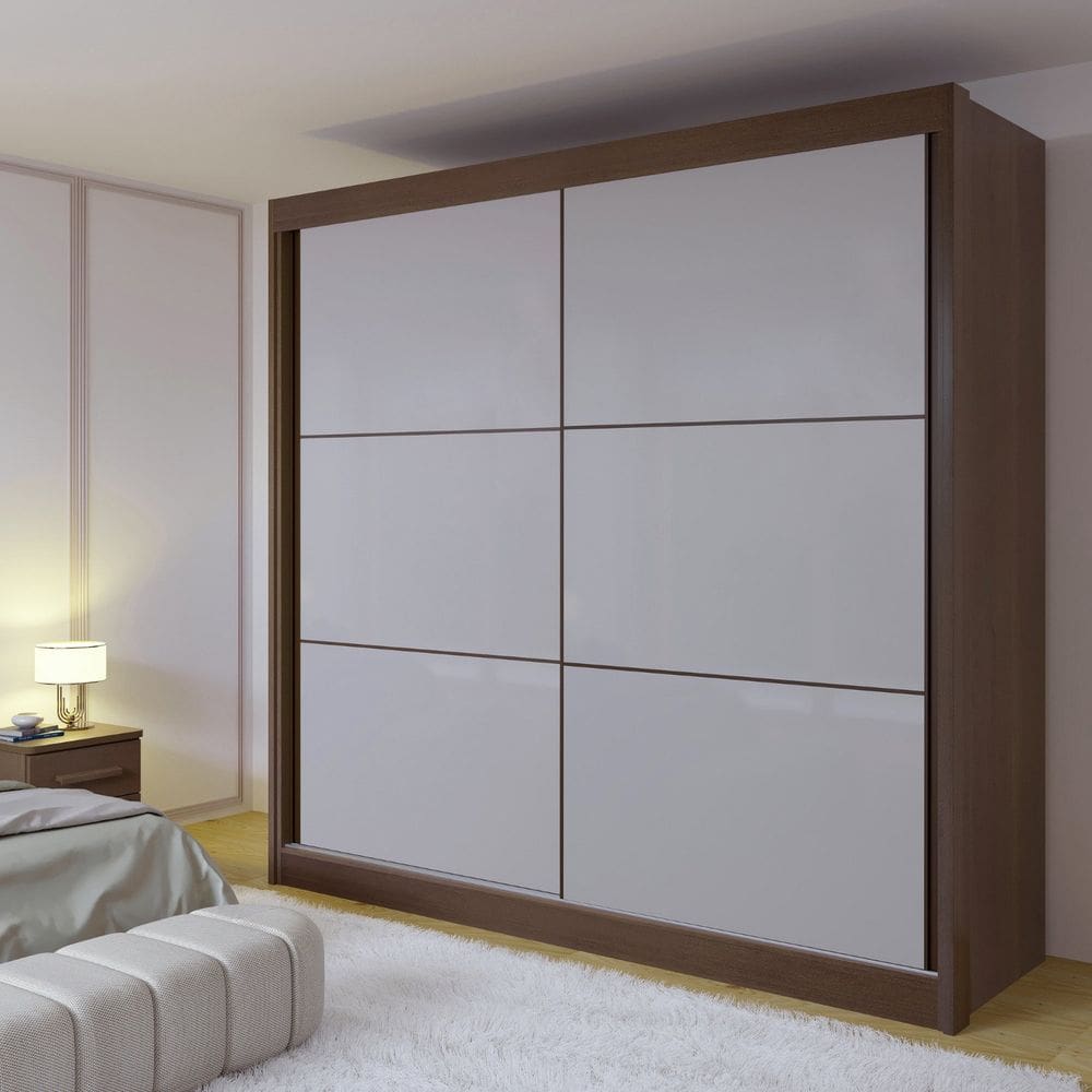 Guarda-roupa Casal 2 Portas 6 Gavetas 100% Mdf Hawai Castanho/Off White