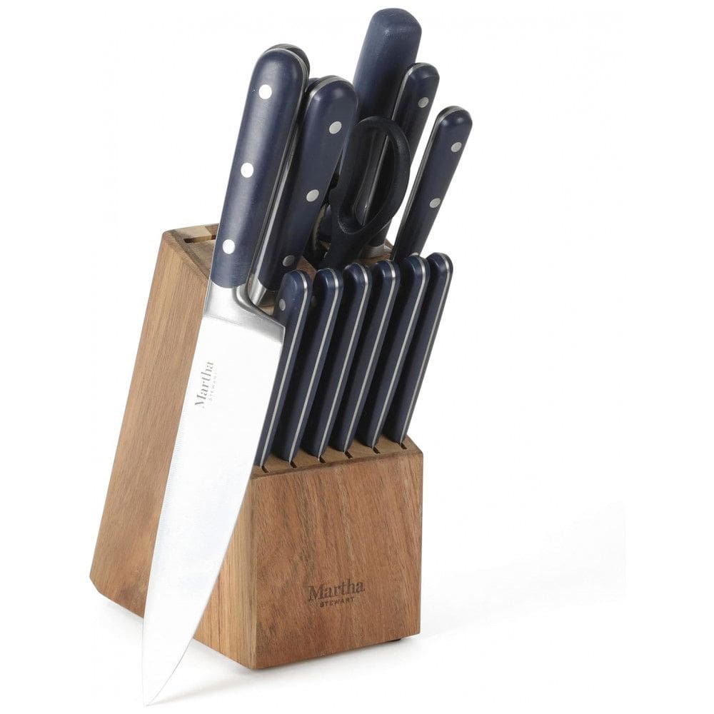 Conjunto de Facas em Aço Inoxidável com Bloco de Bancada, 14 Peças, MARTHA STEWART, Azul