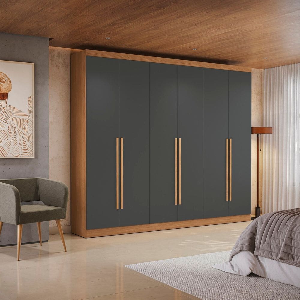 Guarda-roupa 6 Portas e 3 Gavetas Dormitorio Bigger Lo Canela/Grafite