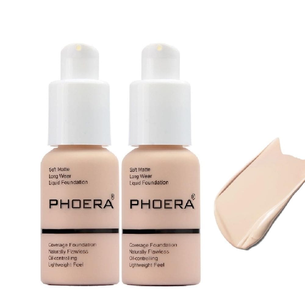 Pacote com 2 unidades à prova d`água Foundation PHOERA Matte Oil Control de 30 ml