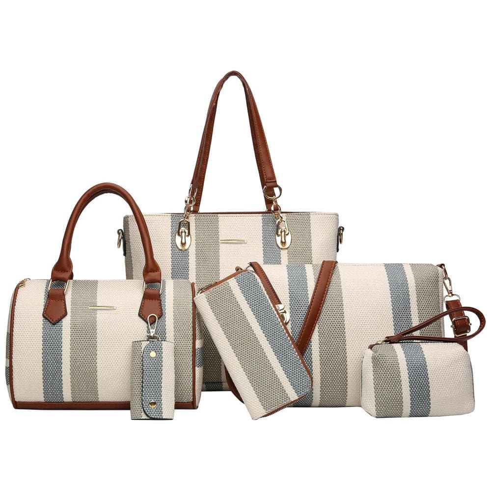 Conjunto de Bolsas Femininas 6 Peças com Carteira, 2E youth, Listrado Cinza