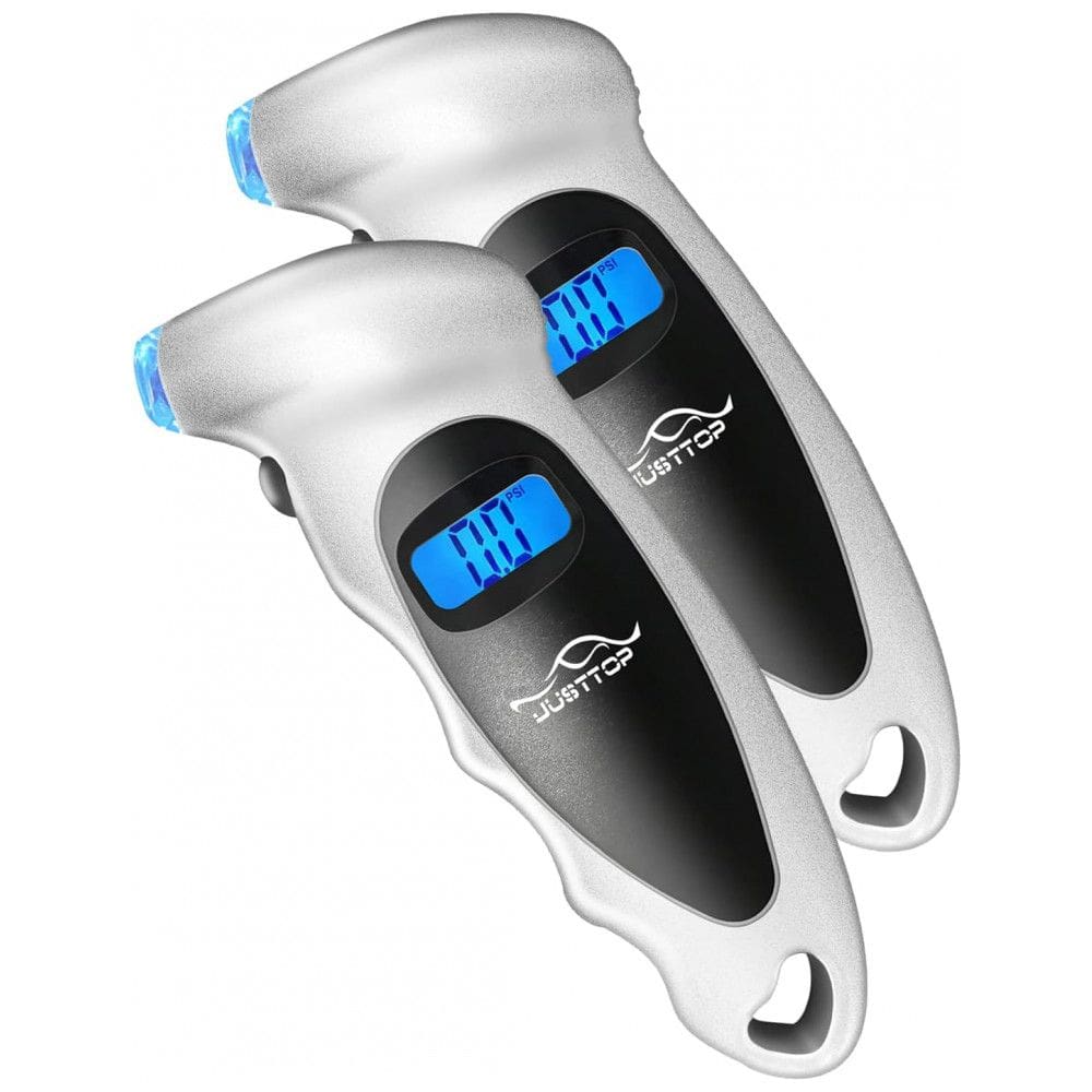 Medidor de Pressão de Pneus Digital JUSTTOP, 150PSI 4 Configurações para Carros, Caminhões e Bicicletas, LCD Retroiluminado e Pegada