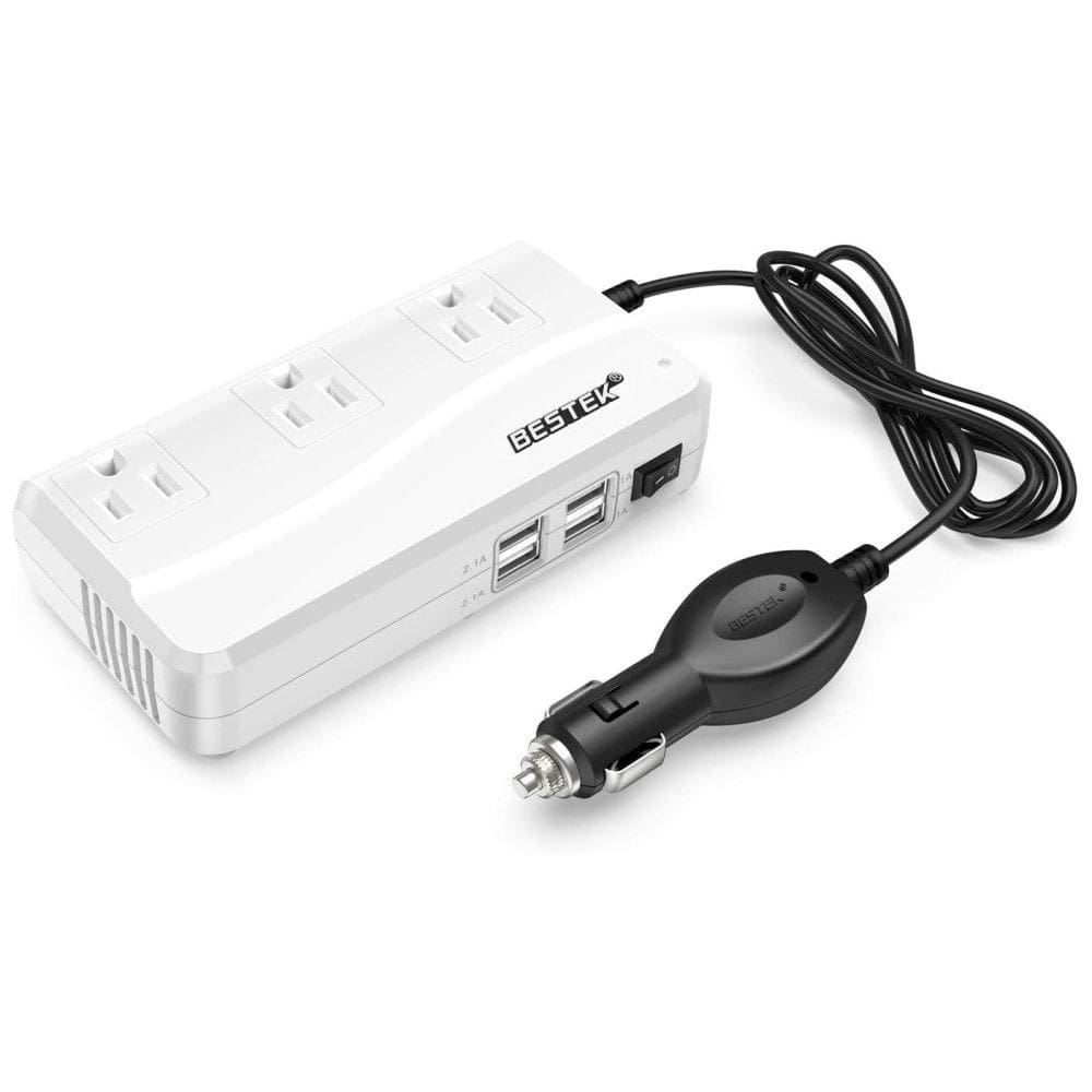 Inversor de Potência 200W 12V Para AC 4 Portas de Carregamento USB, 110v, BESTEK MRI2011GU, Branco