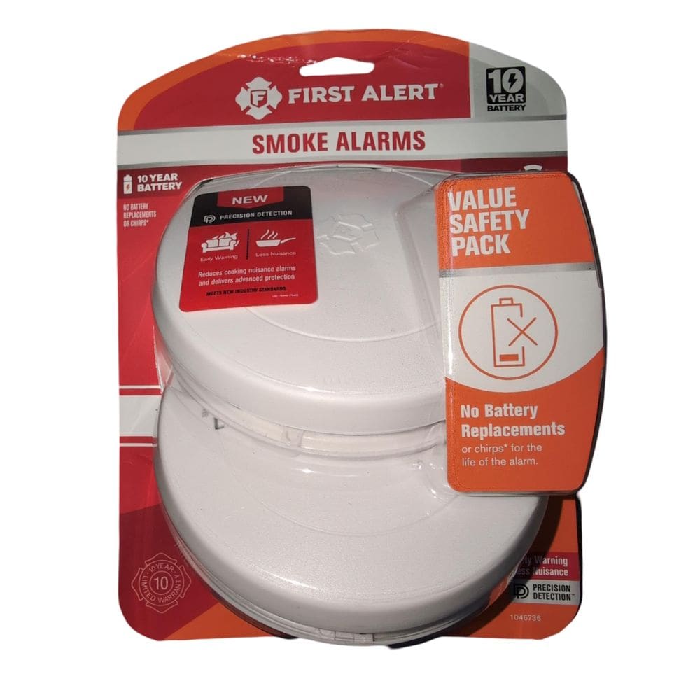 Detector de fumaça First Alert, fotoelétrico de 10 anos, pacote com 2