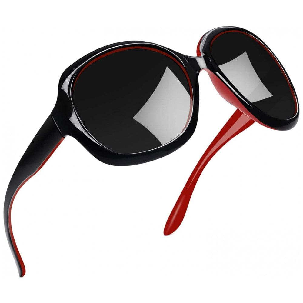 Óculos de Sol Feminino com Proteção UV, Joopin B21, Preto, Vermelho e Cinza