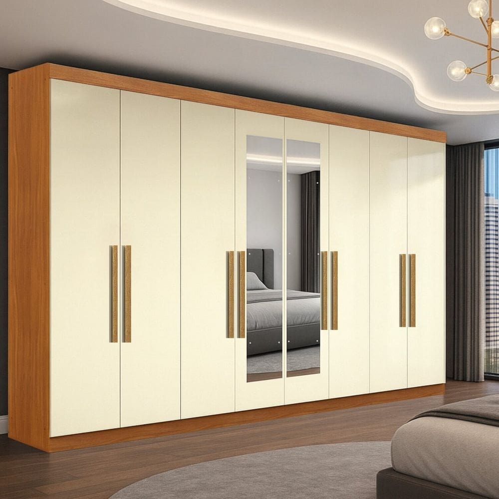 Guarda-roupa 8 Portas Mdp com Puxadores Mdf 50 Esp Paris Cinamomo/Off White