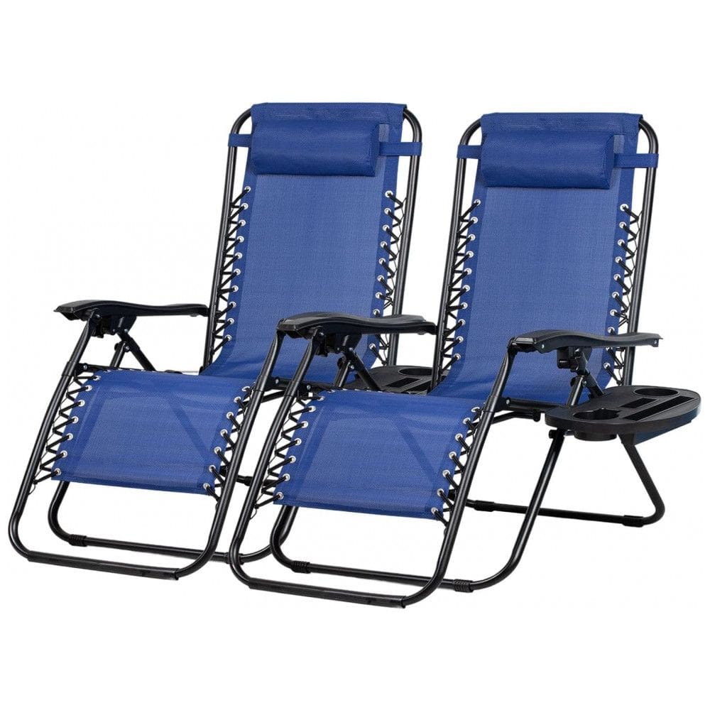 Conjunto de 2 Cadeiras Reclináveis de Pátio Nazhura em Aço com Design de Malha de Zero Gravity em Azul