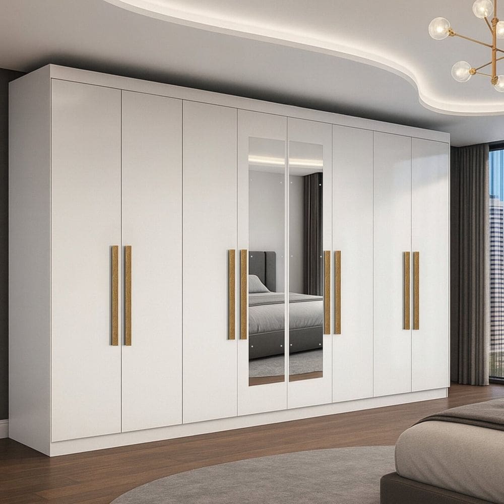 Guarda-roupa 8 Portas Mdp com Puxador 50 Mdf e Esp Paris Branco