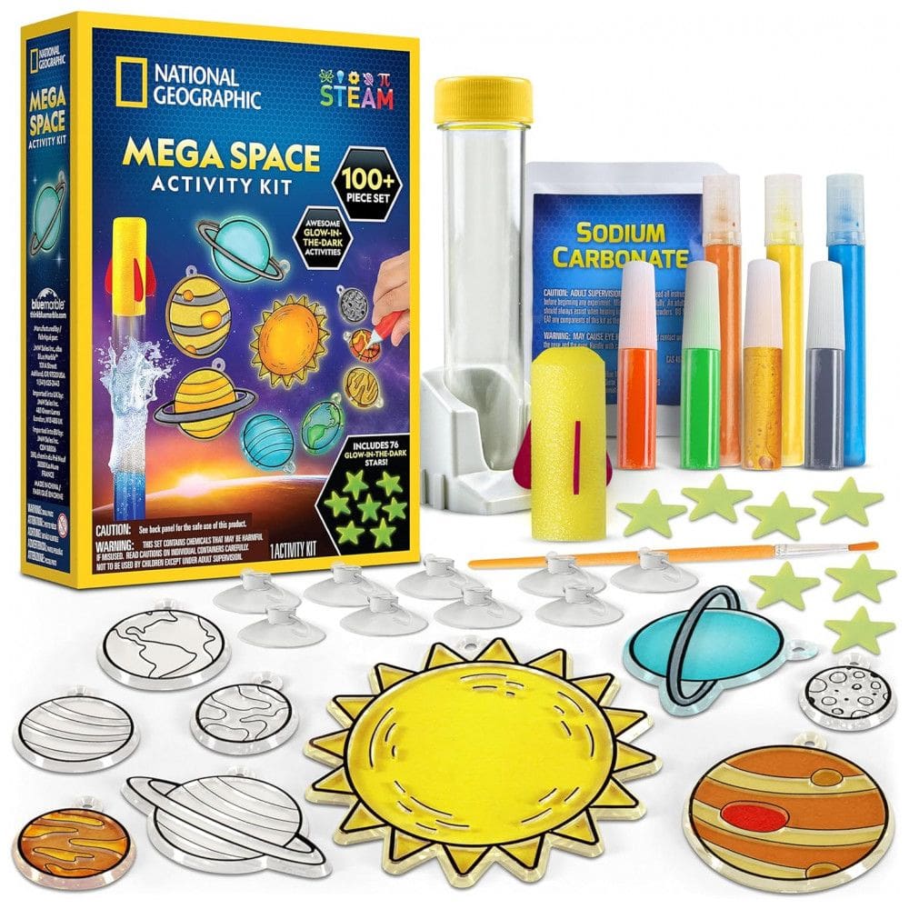 Kit de Atividades do Espaço Mega National Geographic - Kit de Ciência Luminescente para Crianças com 100 Peças, Lançamento de Foguete