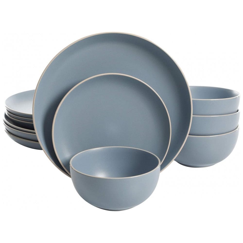 Aparelho de Jantar com 12 Peças em Cerâmica Serve 4 Pessoas, Gibson Home Rockaway, Azul