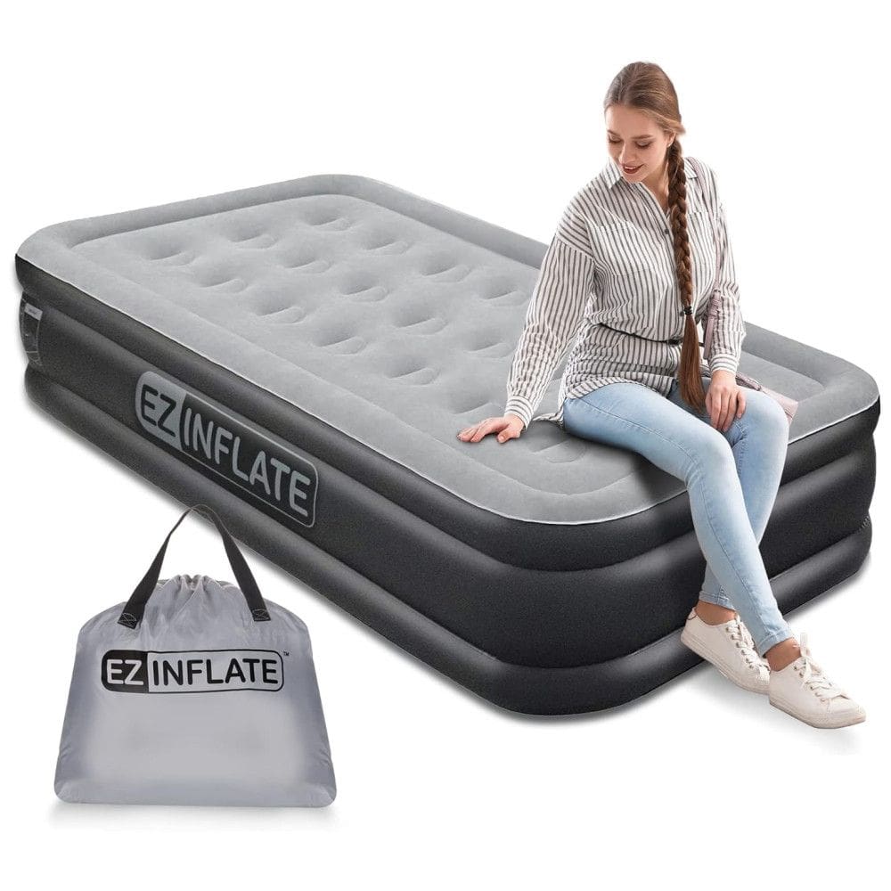 Cama Colchão Inflável Cama Bomba de Ar Embutida Luxo Duplo Altura 40, de Altura, EZ INFLATE, Preto