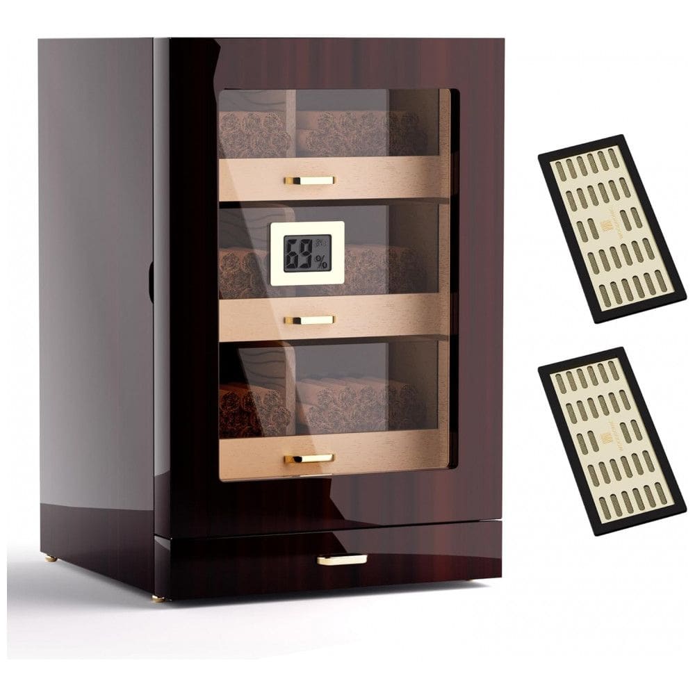 Umidade Controlada com Precisão: Armário Umidor de Charutos Woodronic para 150 Charutos com Gaveta de Acessórios, Bandejas e Divisórias de