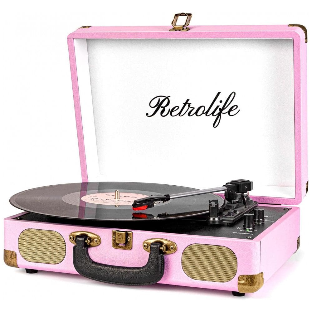 Toca-discos de Vinil 3 Velocidades com Bluetooth, Maleta Portátil, Alto-falantes Integrados, Saída RCA, Entrada AUX e Entrada para Fone de