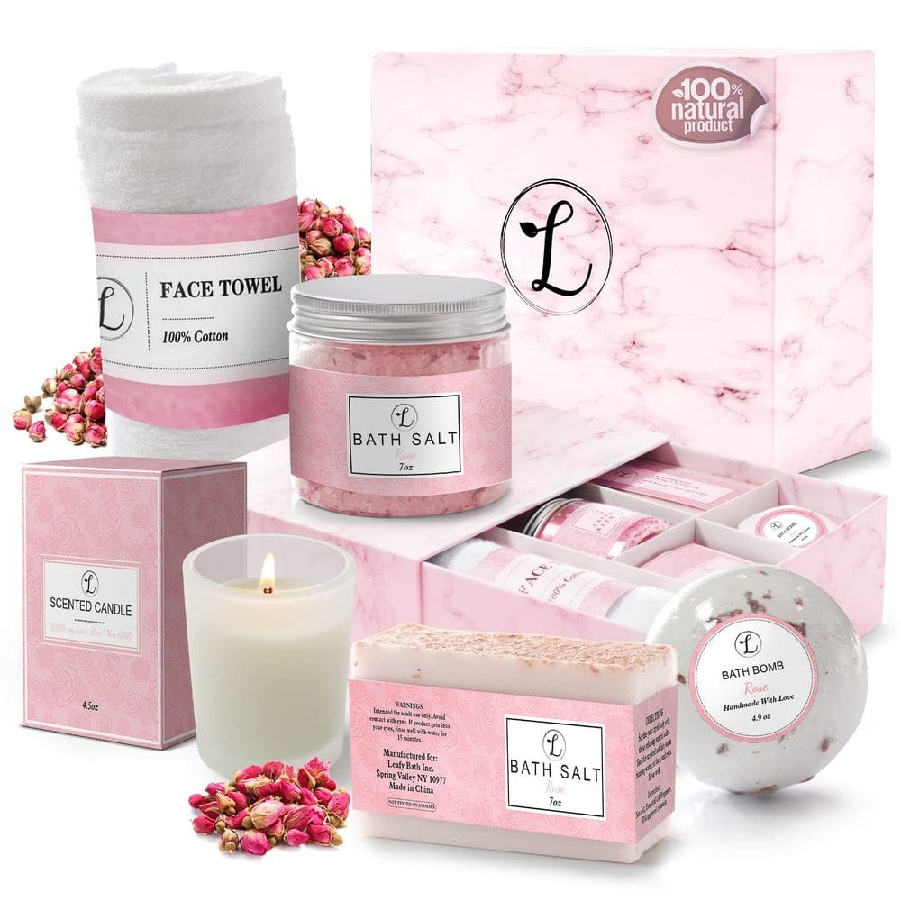 O conjunto de presentes de spa é 100% natural com bomba de banho, sal de banho e muito mais