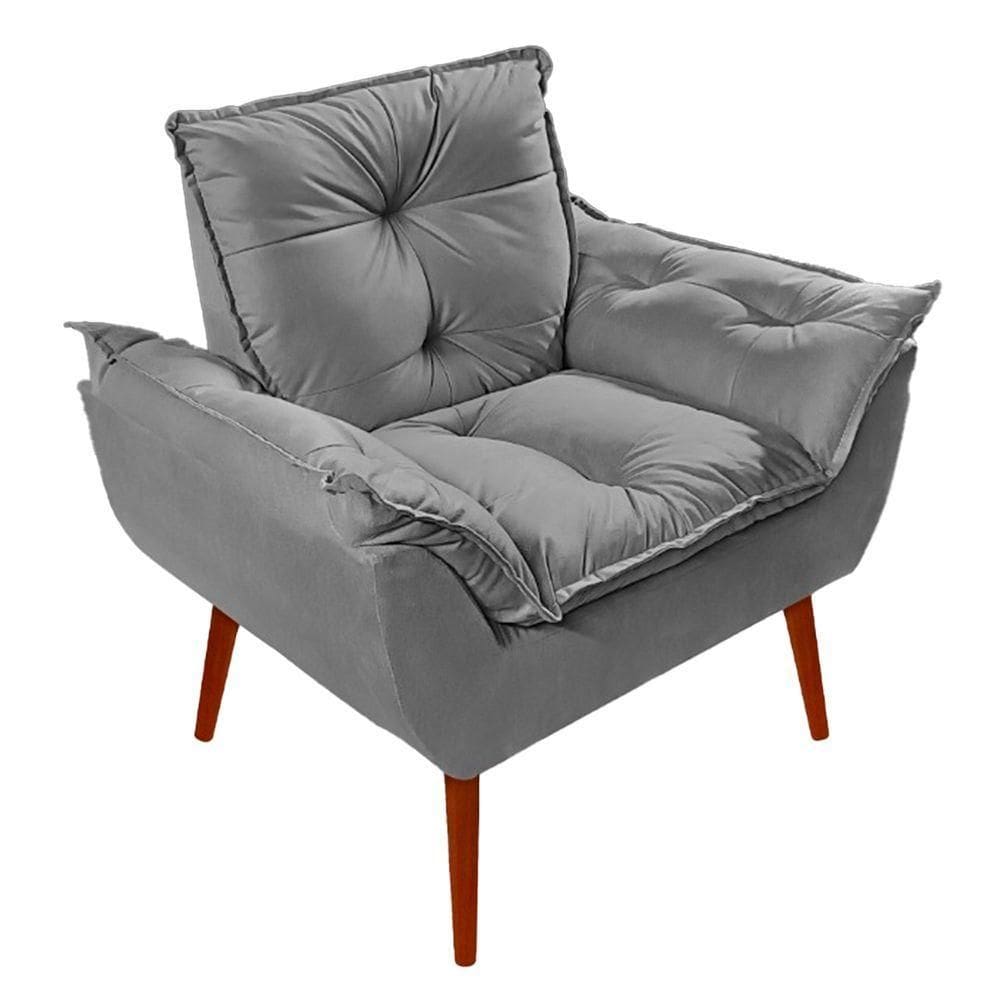 Poltrona Decorativa Opala Suede Cinza Claro - Lm Decor