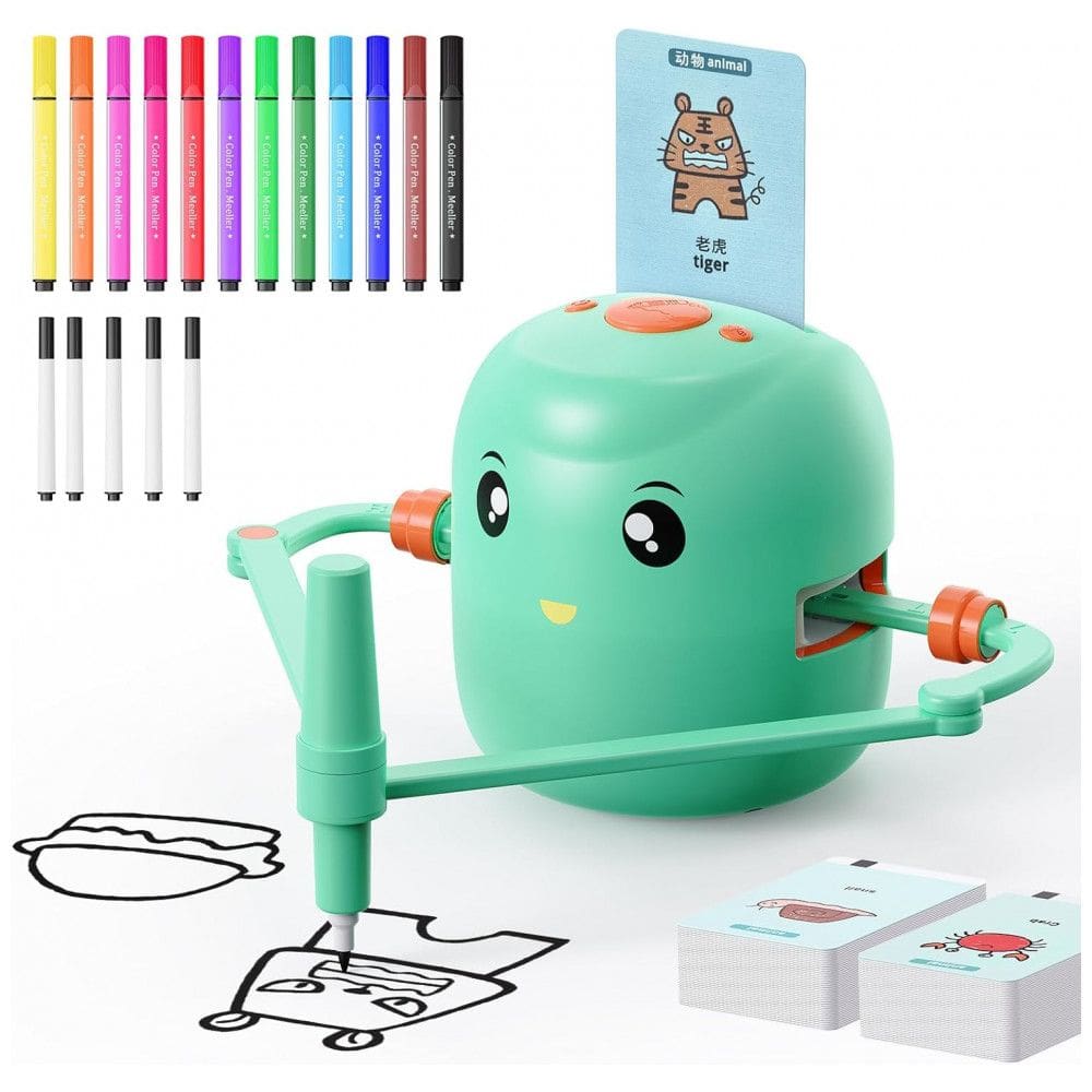 Robô de Desenho Interativo Educativo para Crianças - Brinquedo de Aprendizado Montessori com 100 Cartões de Palavras