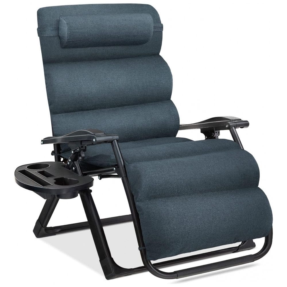 Cadeira Reclinável Ajustável Gravidade Zero com Mesa Lateral e Almofada Removível, Best Choice Products, Azul Grafite