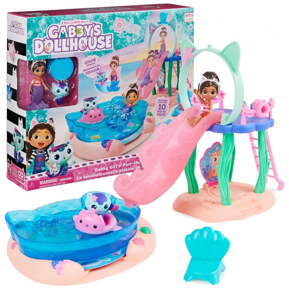 Piscina com Miniaturas Gabby e MerCat com Cauda que Muda de Cor, Gabbys Dollhouse, 3 Anos ou Mais