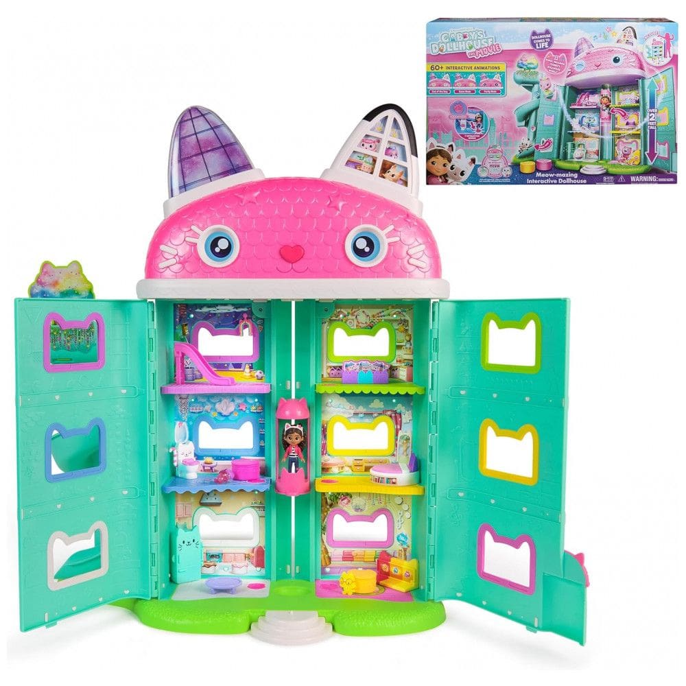 Casa de Bonecas Interativa MeowMazing do Filme Gabbys Dollhouse, 7 Cômodos, Olhos de Tela LCD, Figuras, Efeitos Sonoros, Gabby`s Dollhouse