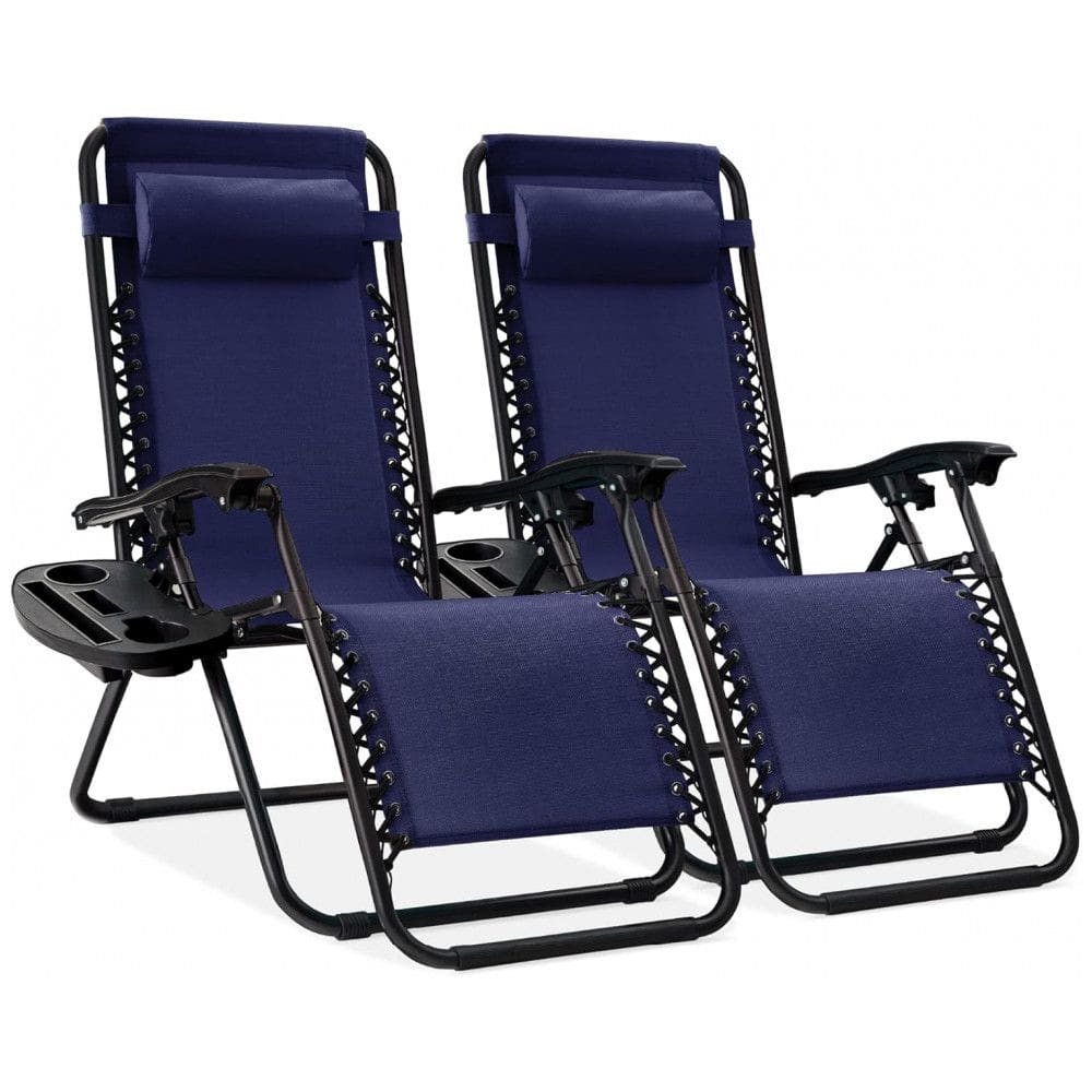 Conjunto de 2 Cadeiras Reclináveis de Gravidade Zero de Malha de Aço Ajustável com Almofadas e Bandejas para Copos - Best Choice Products