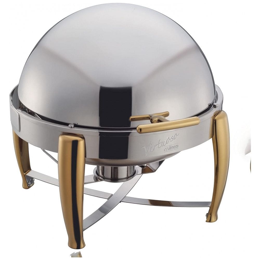 Rechaud Redondo 6 L em Aço Inoxidável com Tampa e Queimador Winco Prata e Dourado