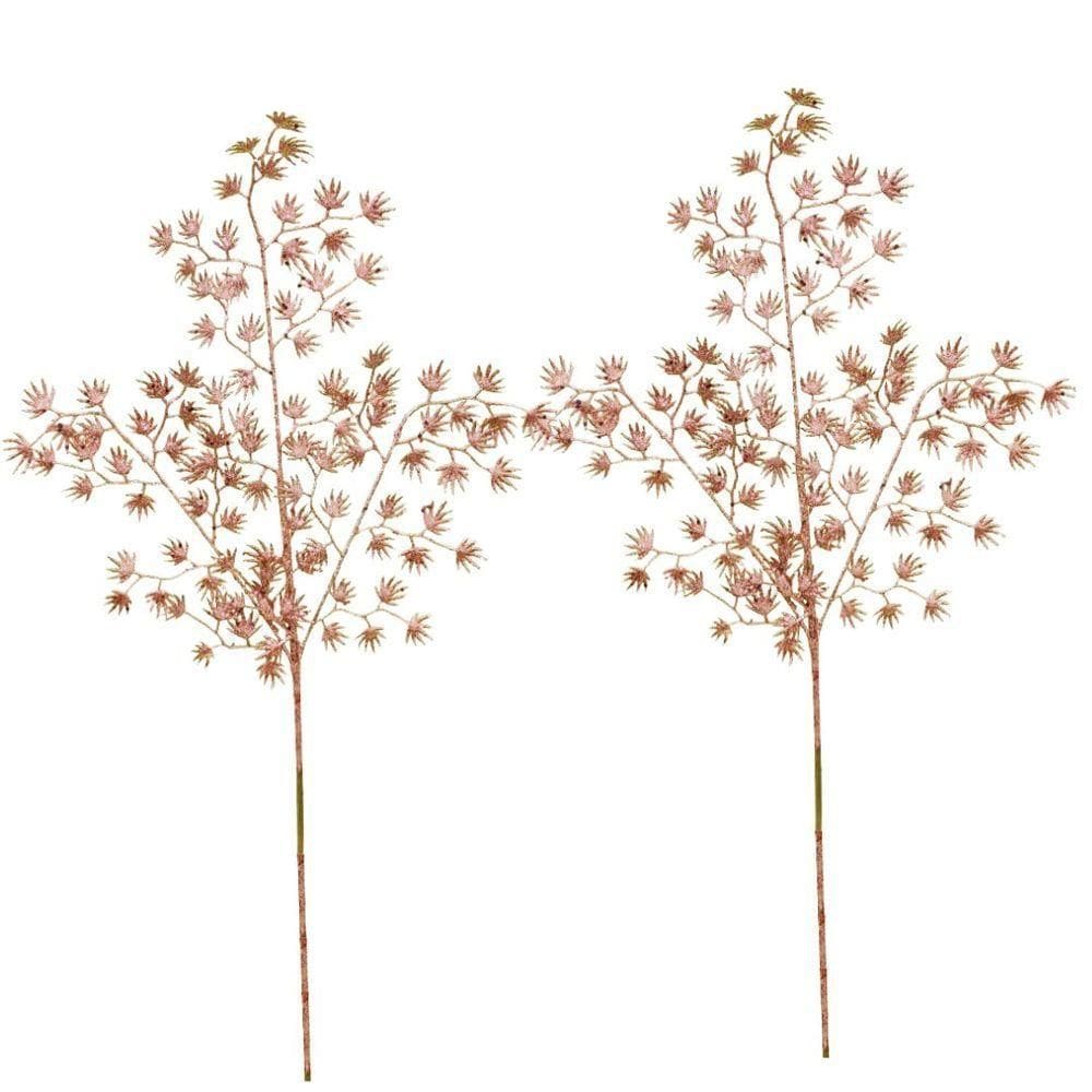 Jogo 2 Galhos Multi Folhagem Natal Glitter Rosê Gold 80cm - Magizi