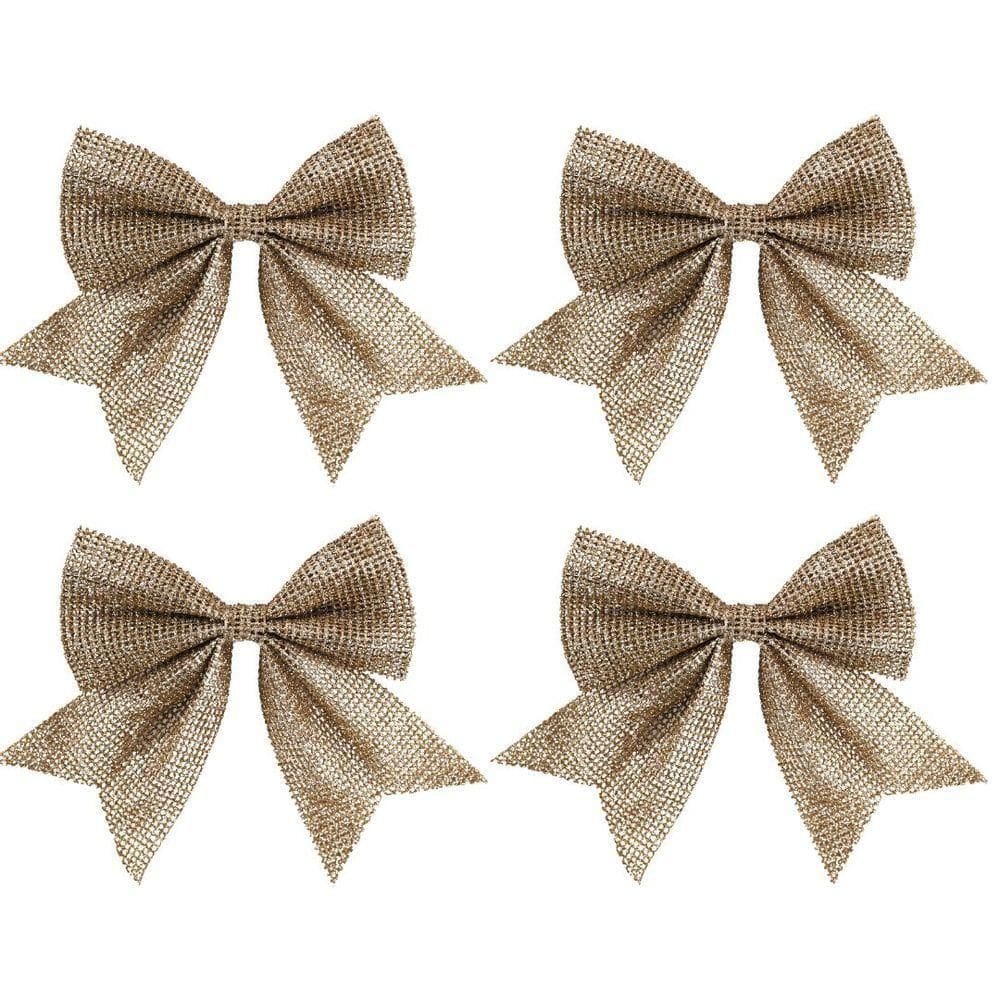 Jogo 4 Laços Telado Glitter E Lantejoula Champanhe Natal 13cm - Magizi