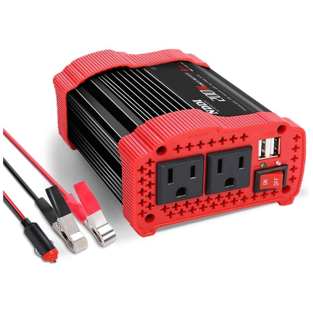 Inversor de Potência 200W 12V Para AC 2 Tomadas, 2 USB, 110v, NDDI, Vermelho