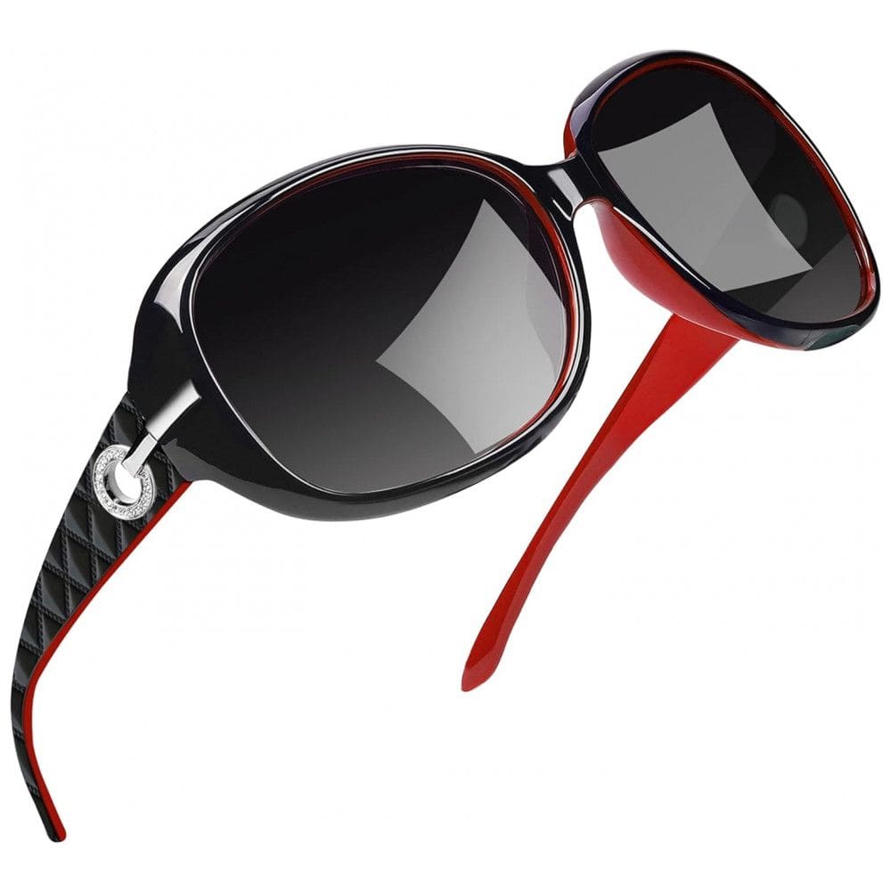 Óculos de Sol Feminino com Proteção UV, Joopin A03, Vermelho e Preto