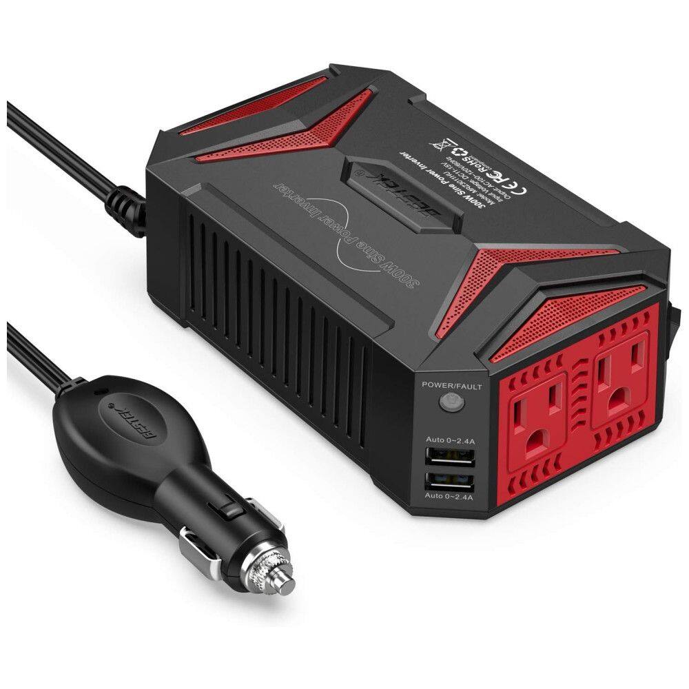 Inversor de Potência 300W DC 12V para AC Tomada AC e Porta USB 4.2A, 110v, BESTEK 8523712696, Vermelho