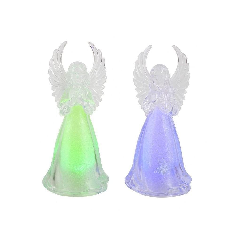 Kit 2 Anjos Decorativos Acrílico Natalino Iluminado Led Colorido 11cm - Nataluz