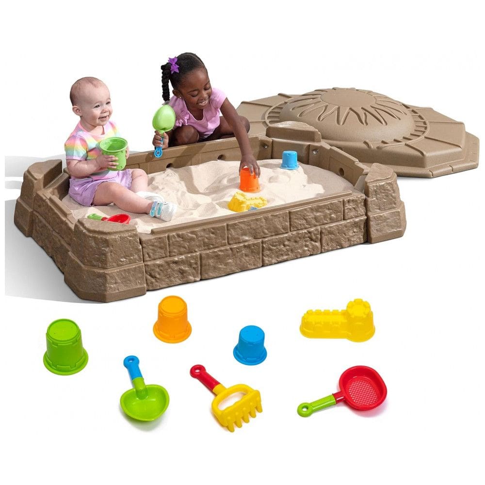 Caixa de Areia Step2 Naturally Playful II, Atividade Sensorial de Areia para Crianças, Brinquedos de Verão ao Ar Livre, 7 Acessórios para