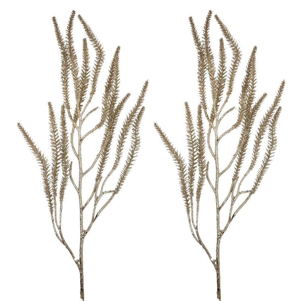 Jogo 2 Galhos Decorativo Natal Pinheiro Glitter Champanhe Luxo 43cm - Bela Flor