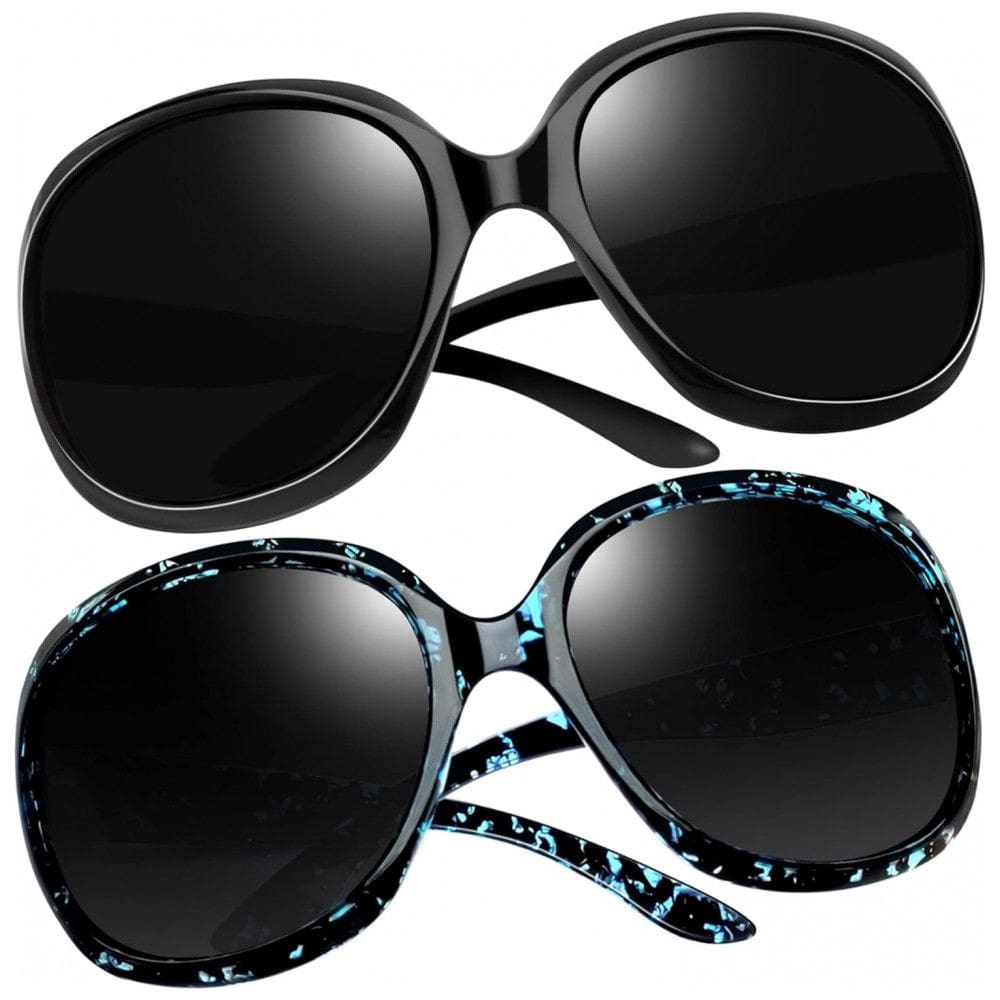 Óculos de Sol Feminino Polarizados com Proteção UV, Joopin D13, 2 Unidades, Preto e Preto Azul Leopardo