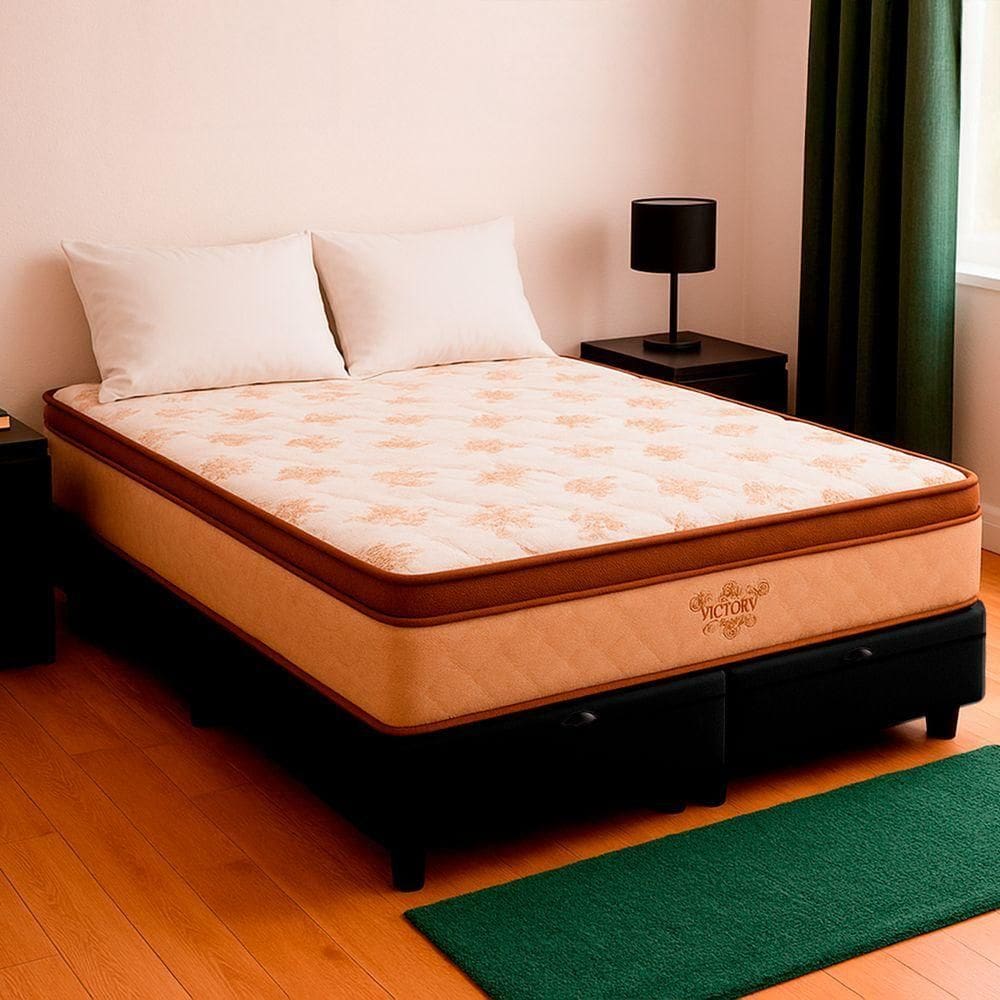 Cama Box Queen Preto Colchão Victory Molas Vstore 158x198x30