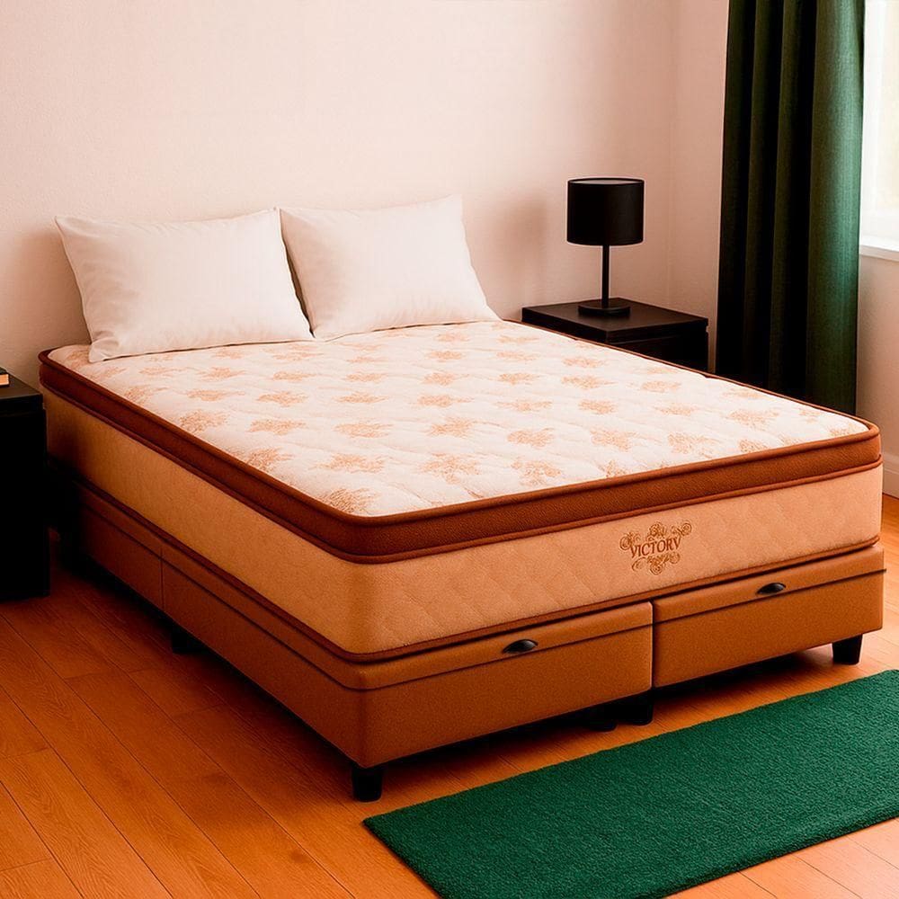 Cama Box Queen Bege E Colchão Four Season Molas Vstore