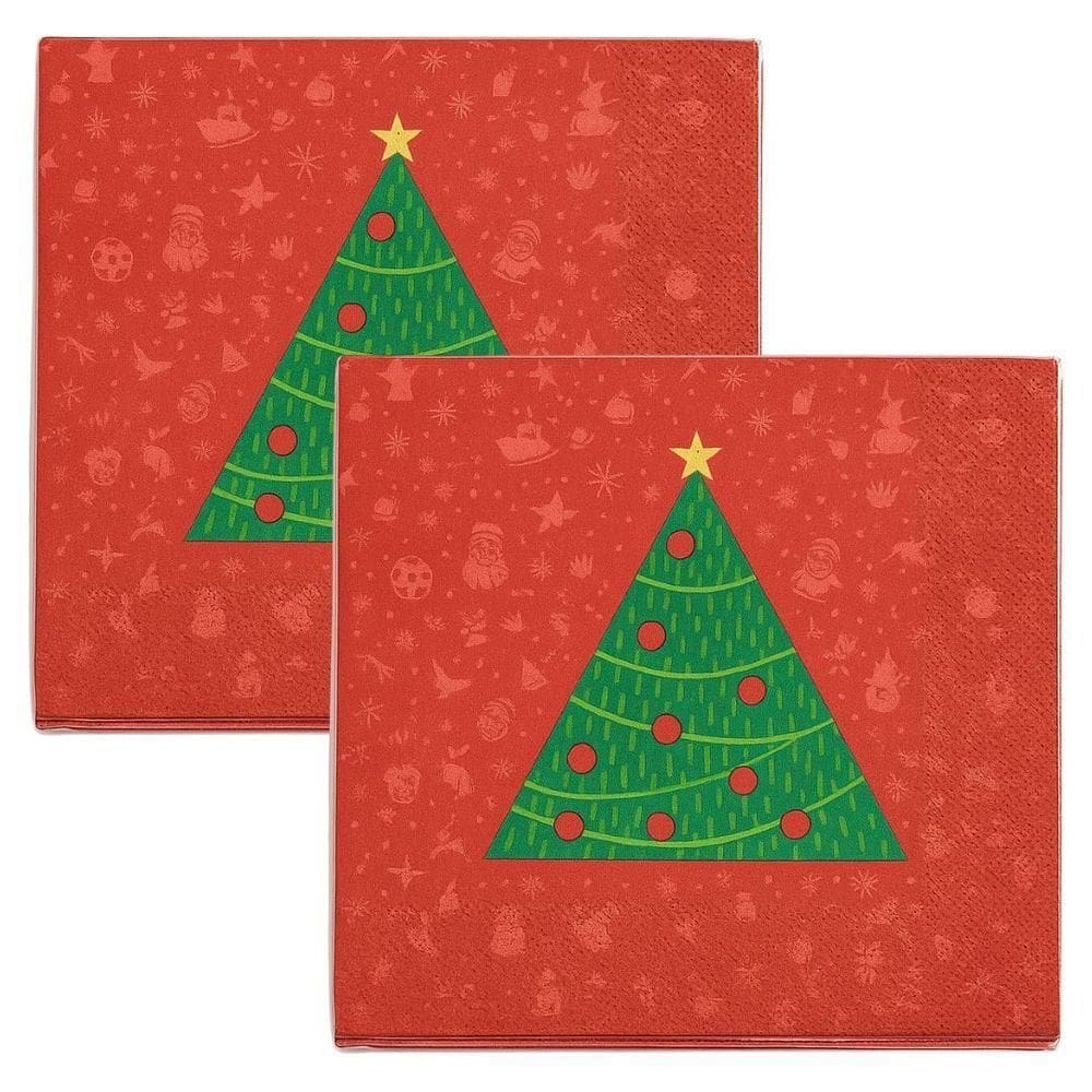 Kit Guardanapo De Natal Estampado Vermelho Pinheiro Verde 33x33cm Folha Dupla Prime 40 Unidades