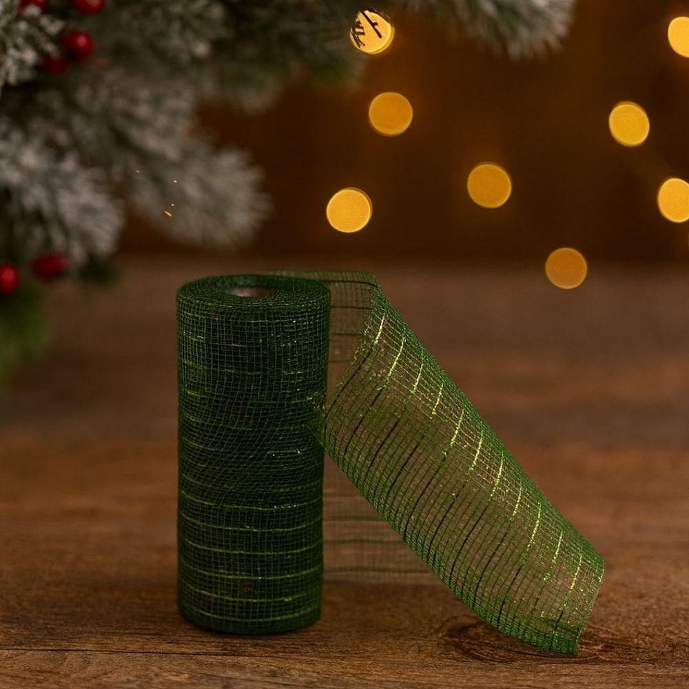 Tela Decorativa Natal Malha Tule Sisal Verde Fosco Premium 15cm X 5 Metros
